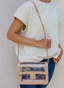 QUILTED NUDE PATENT CLEAR BAG