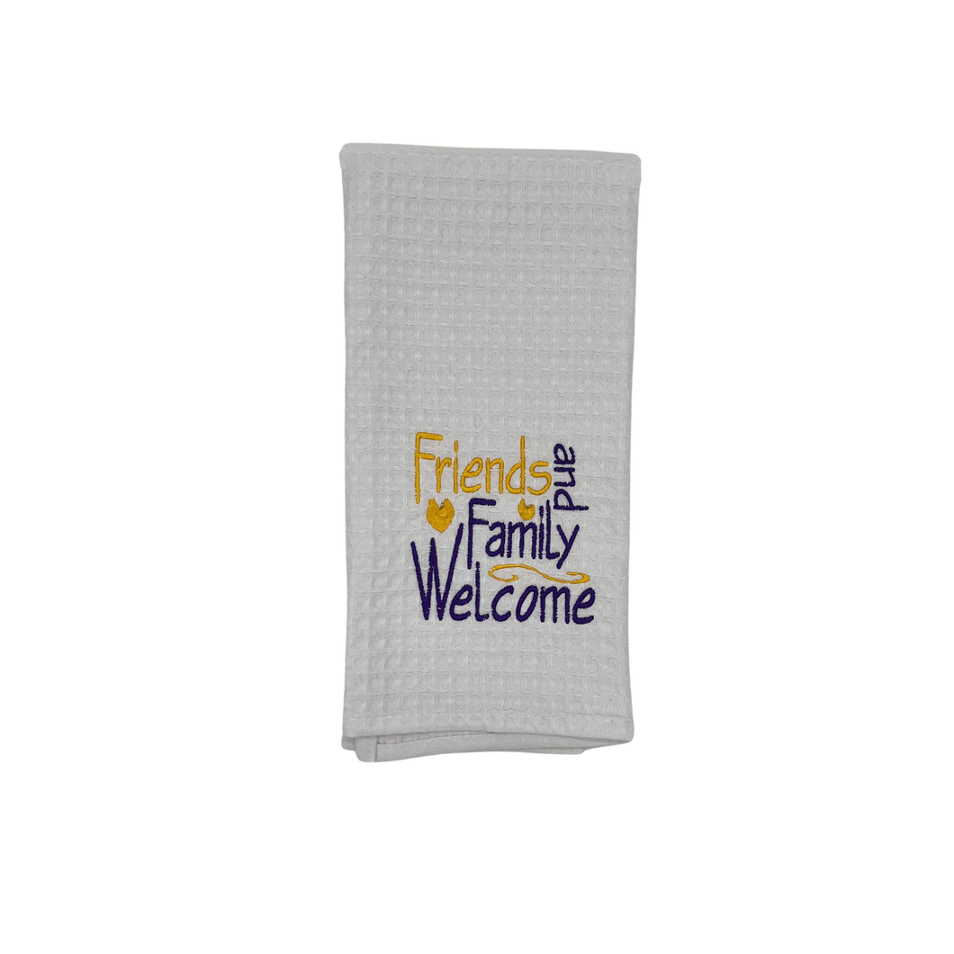 PURPLE AND GOLD FRIENDS AND FAMILY WELCOME TOWEL