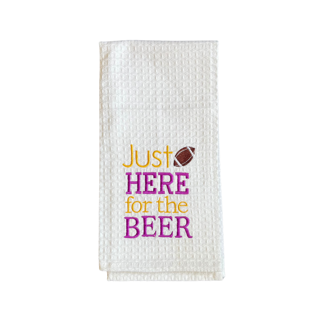 PURPLE AND GOLD HERE FOR THE BEER TOWEL