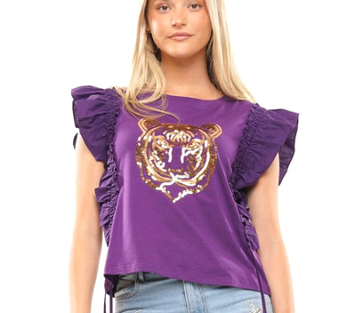 GOLD SEQUIN TIGER FACE TOP