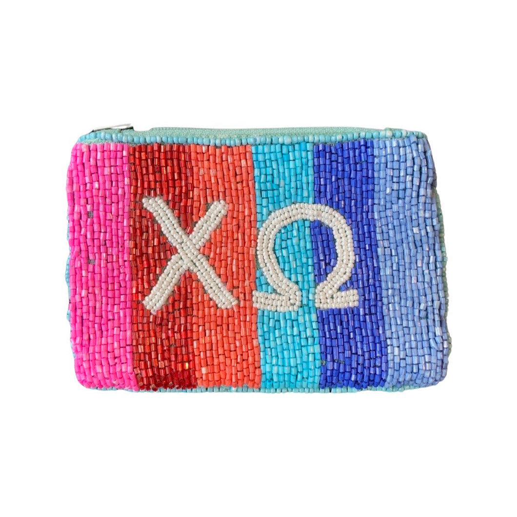 CHI OMEGA BEADED COIN POUCH