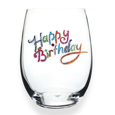 HAPPY BIRTHDAY JEWELED STEMLESS WINE GLASS
