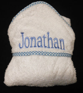 PERSONALIZED HOODED TOWEL WITH BLUE TRIM