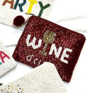 WINE O CLOCK BEADED COIN POUCH