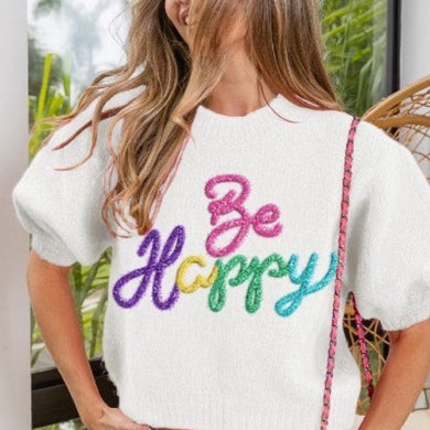 BE HAPPY PUFF SLEEVE SWEATER IVORY