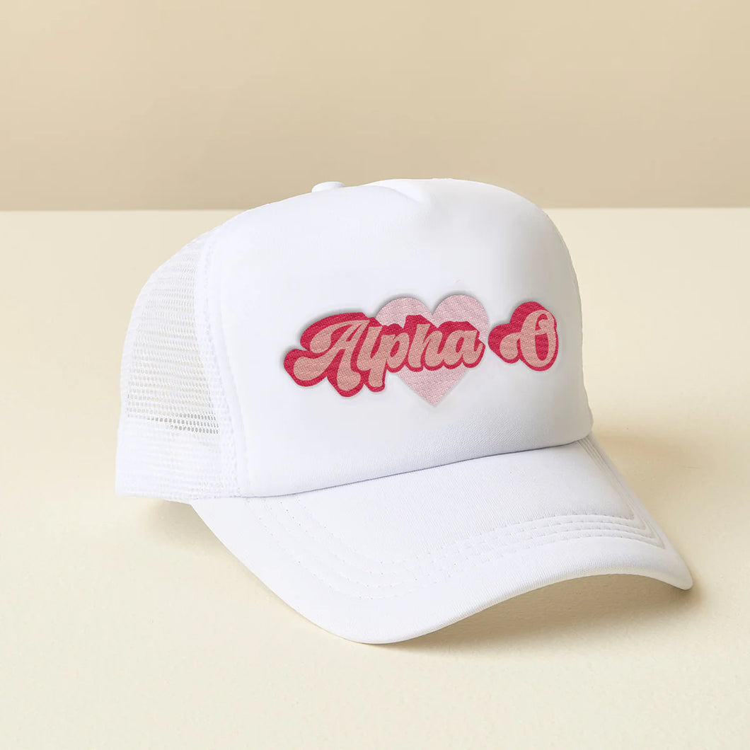 ALPHA OMICRON PI RETRO HEART TRUCKER HAT