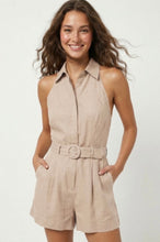 LINEN BELTED HALTER ROMPER