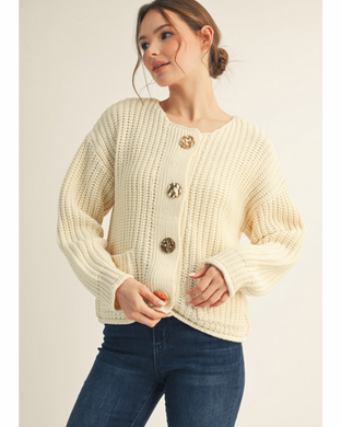 CREAM GOLD BUTTON CARDIGAN