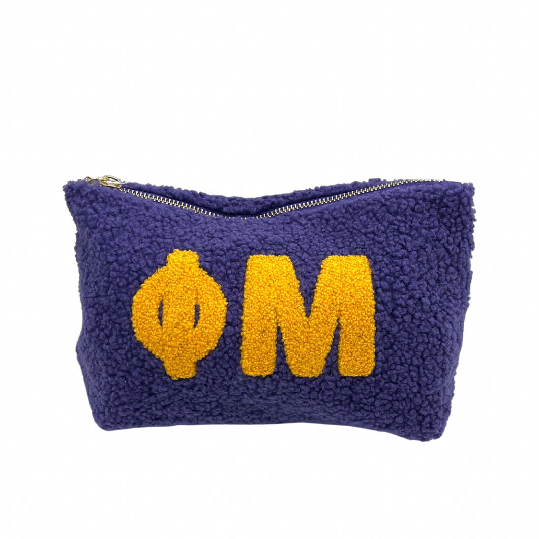 PHI MU PURPLE AND GOLD TEDDY POUCH COSMETIC