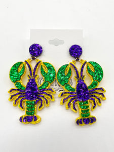 MARDI GRAS GLITTER CRAWFISH EARRINGS