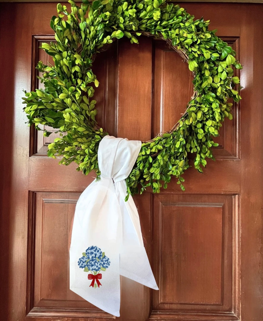 HYDRANGEA RED BOW WREATH SASH