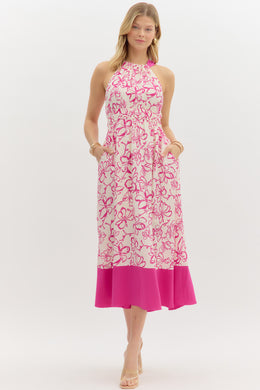 FLORAL PINK HALTER DRESS