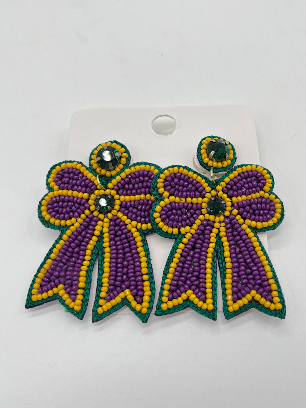 MARDI GRAS BOW BEADED EARRINGS