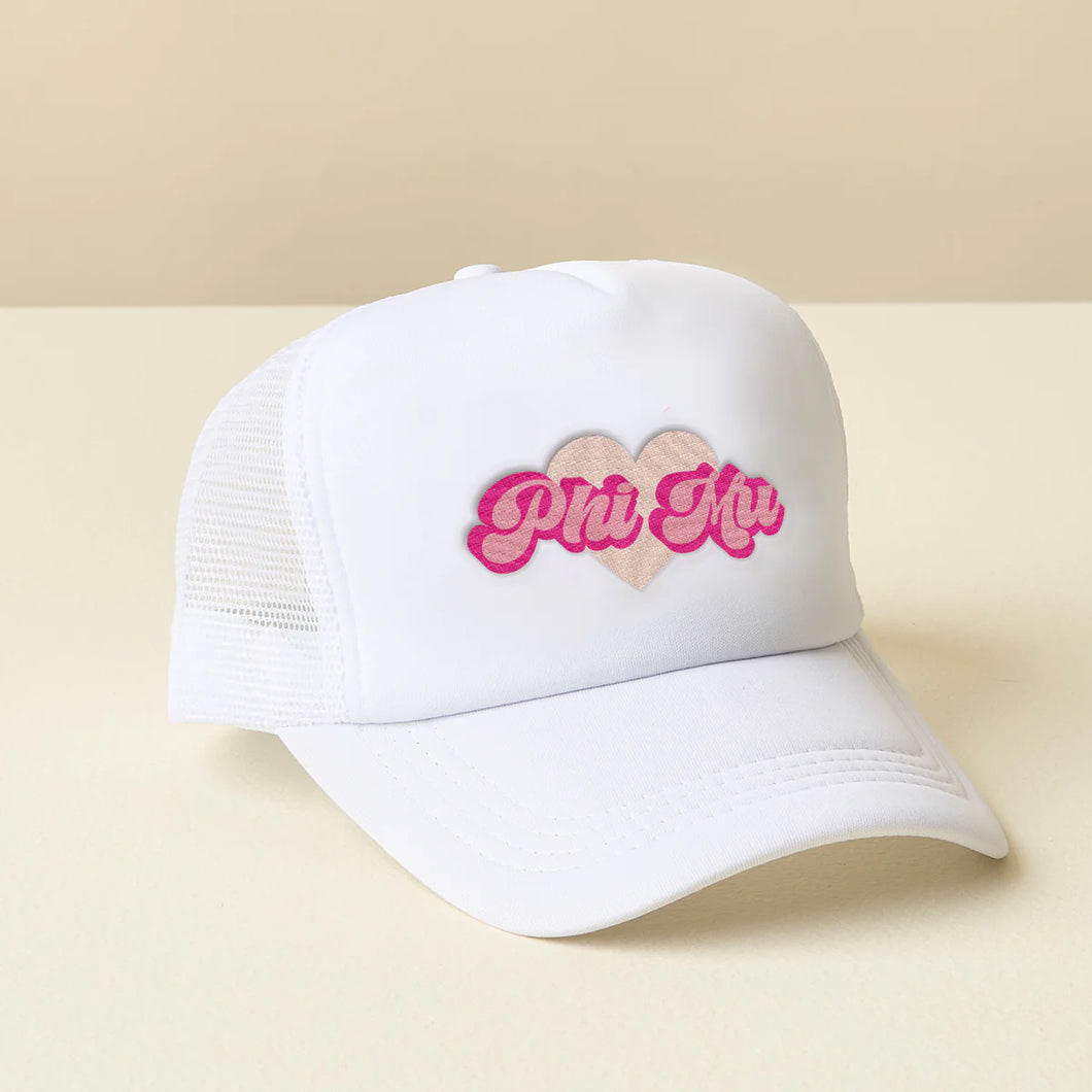 PHI MU RETRO HEART TRUCKER HAT