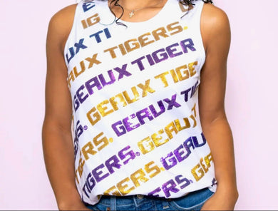 GEAUX TIGERS VARISTY BLOCK TOP