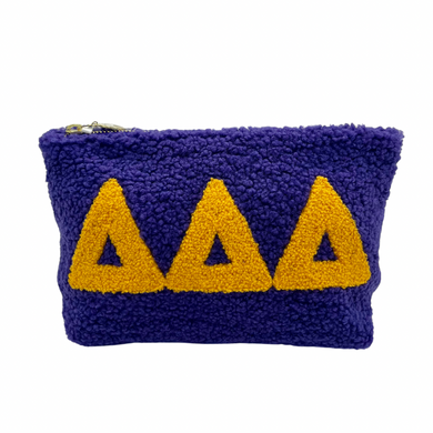 DELTA DELTA DELTA PURPLE AND GOLD TEDDY POUCH COSMETIC