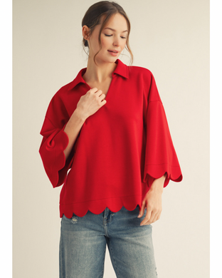 TOMATO RED SCALLOP HEM TOP