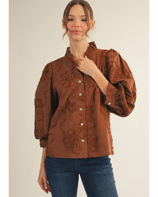 BROWN RUFFLE COLLAR TOP