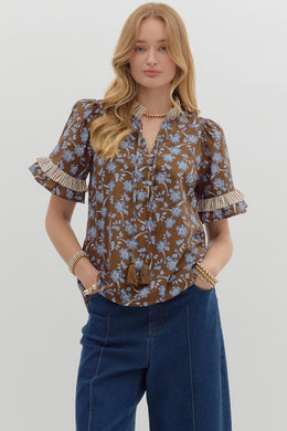 BROWN WITH BLUE FLORAL TOP