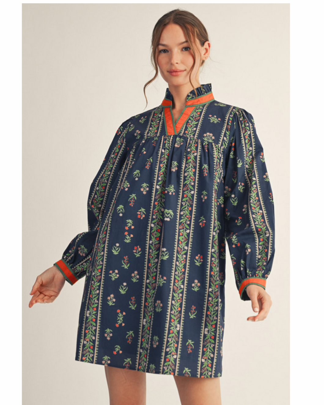 NAVY/ORANGE FLORAL DRESS