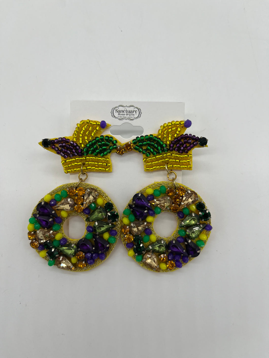 MARDI GRAS JESTER HAT CIRCLE EARRINGS