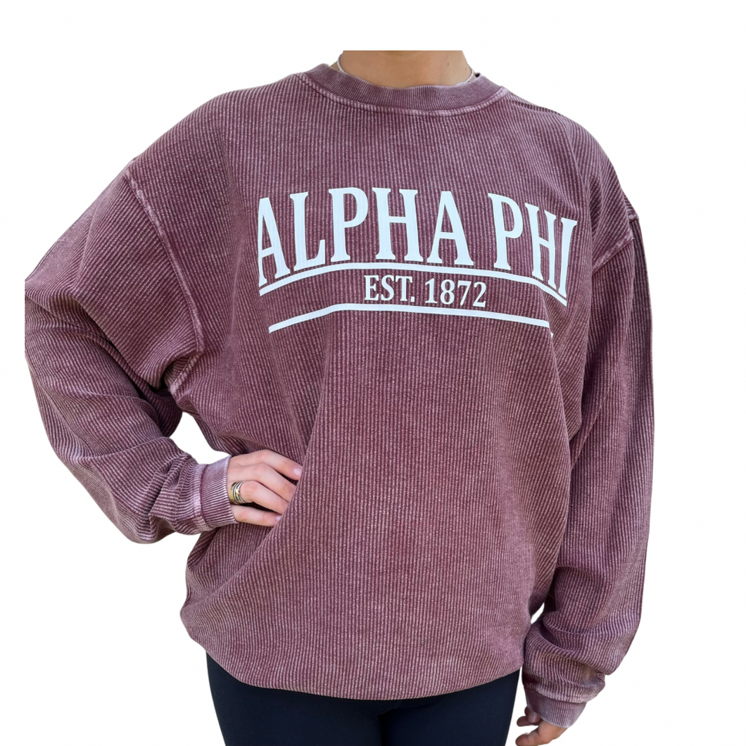 ALPHA PHI ESTABLISHED CORD SHIRT