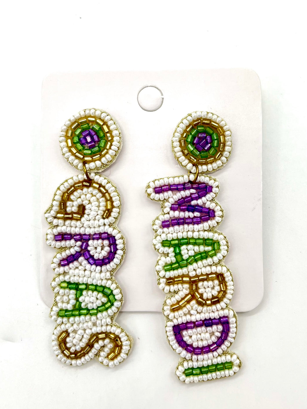 MARDI GRAS WORD BEADED EARRINGS