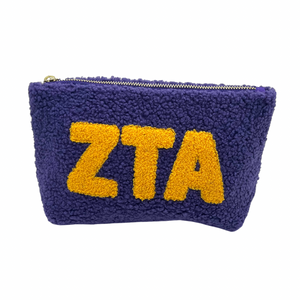 ZETA TAU ALPHA PURPLE AND GOLD TEDDY PPOUCH COSMETIC