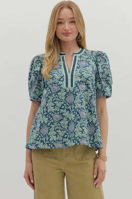 NAVY AND MINT FLORAL TOP