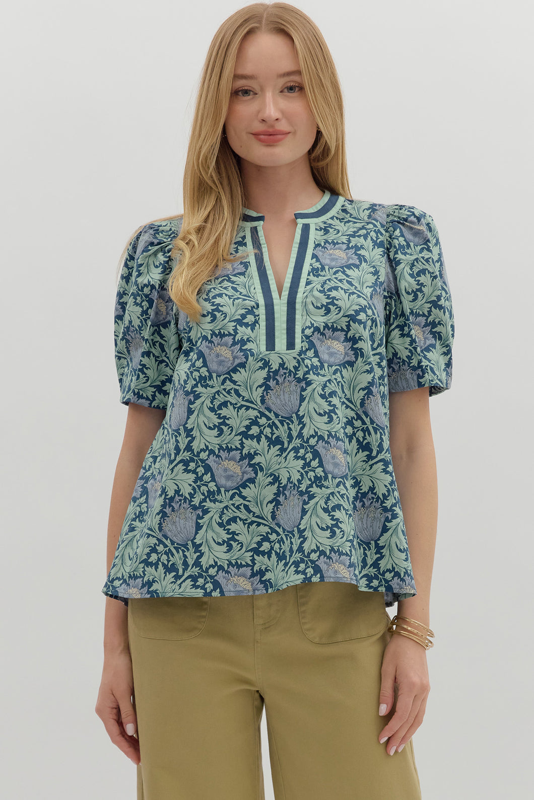 NAVY AND MINT FLORAL TOP