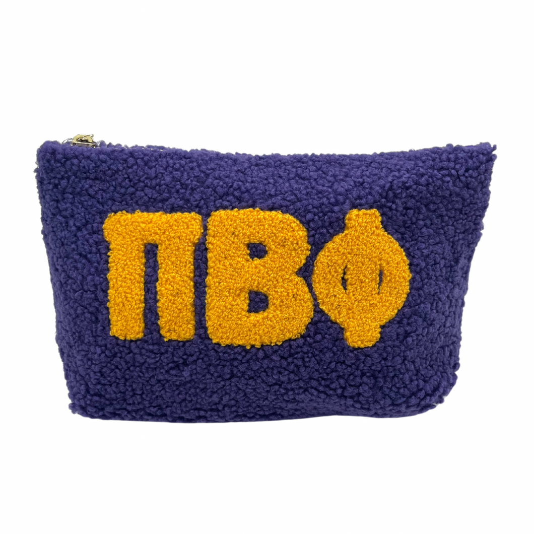 PI BETA PHI PURPLE AND GOLD TEDDY POUCH COSMETIC