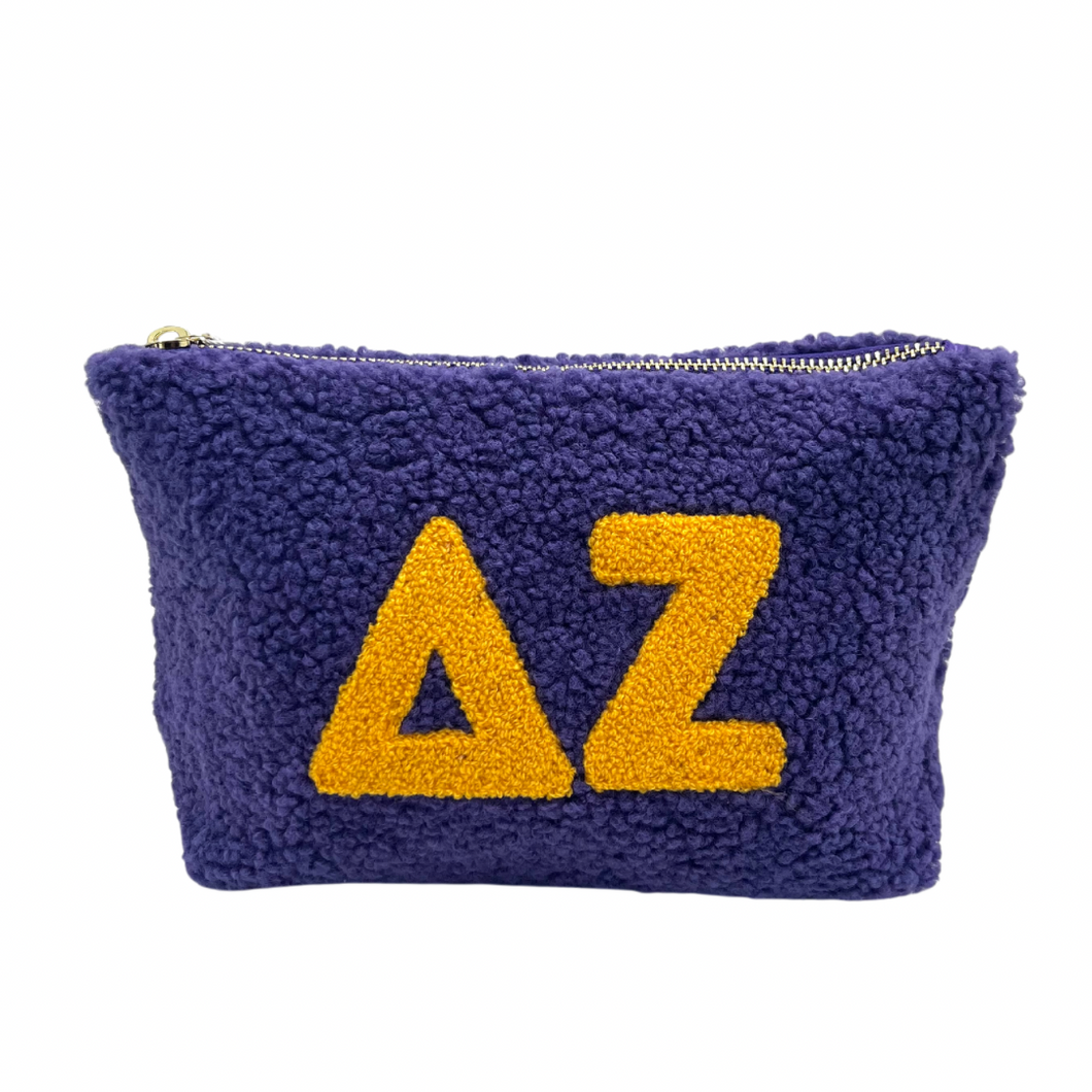 DELTA ZETA PURPLE AND GOLD TEDDY POUCH COSMETIC