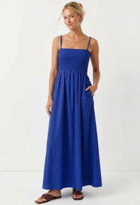 pom pom maxi dress BLUE POM POM SMOCKING MAXI DRESS – Sanctuary Home & Gifts