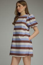 BROWN/CREAM/LIGHT BLUE STRIPE DRESS