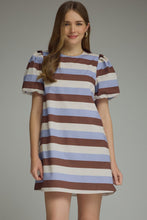 BROWN/CREAM/LIGHT BLUE STRIPE DRESS