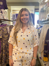 PURPLE & GOLD STARS STAND COLLAR TOP
