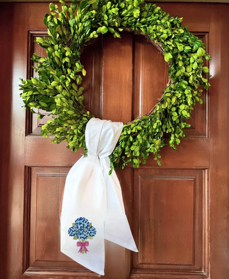 HYDRANGEA PINK BOW WREATH SASH