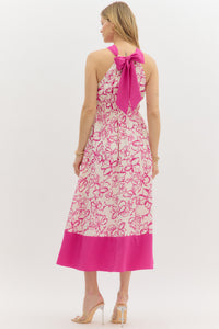 FLORAL PINK HALTER DRESS