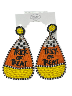 CANDY CORN TRICK TREAT BEADED EARRING