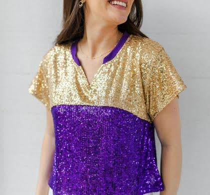 FOOTBALL PURPLE AND GOLD COLORBLOCK TOP