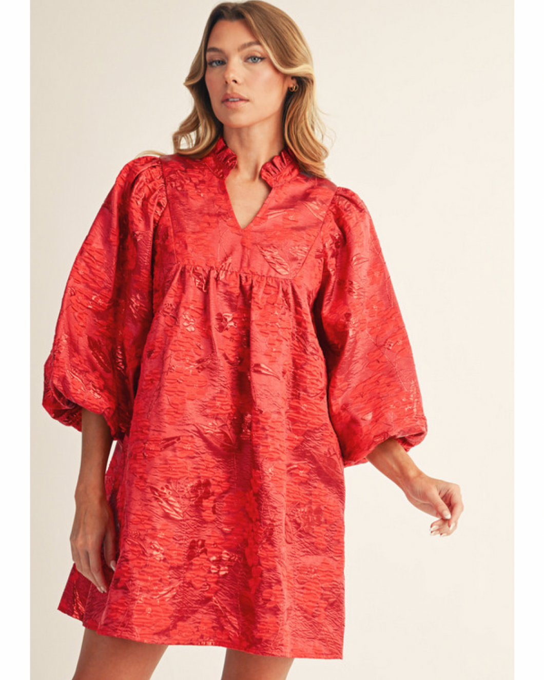 RED METALLIC FLORAL DRESS