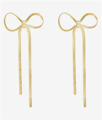 3 INCH GOLD BOW STUD EARRINGS