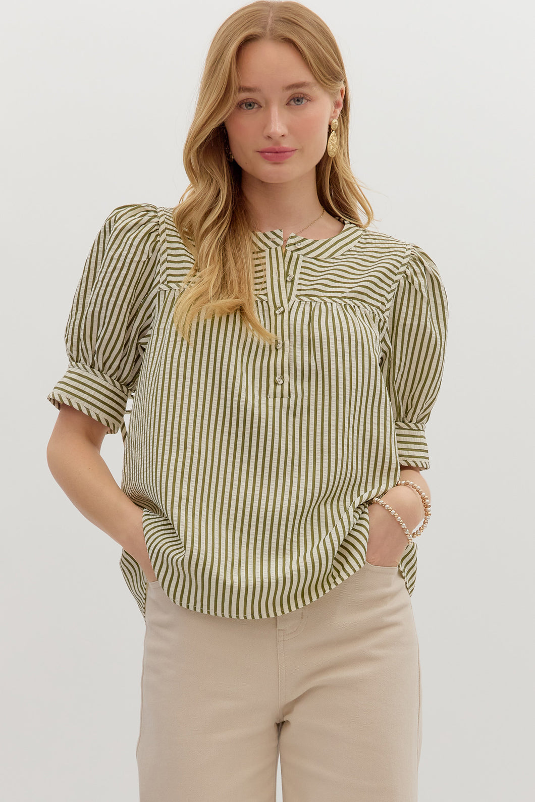 OLIVE & CREAM STRIPE TOP