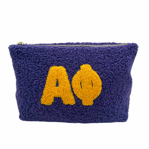 ALPHA PHI  PURPLE AND GOLD TEDDY POUCH COSMETIC