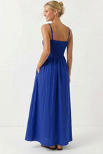 BLUE POM POM SMOCKING MAXI DRESS