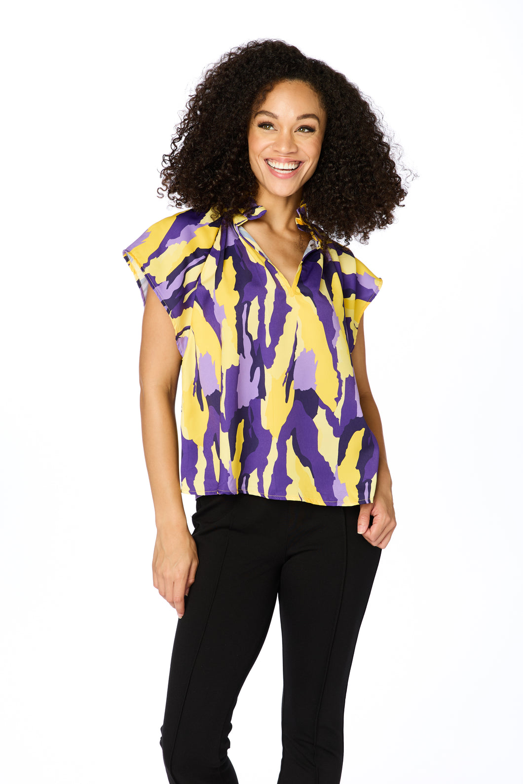 PURPLE AND GOLD ABSTRACT BLOUSE