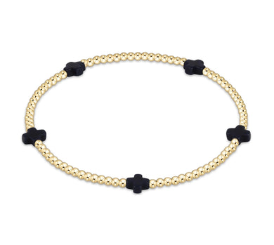 SIGNATURE CROSS SMALL GOLD PATTERN 2MM - NAVY