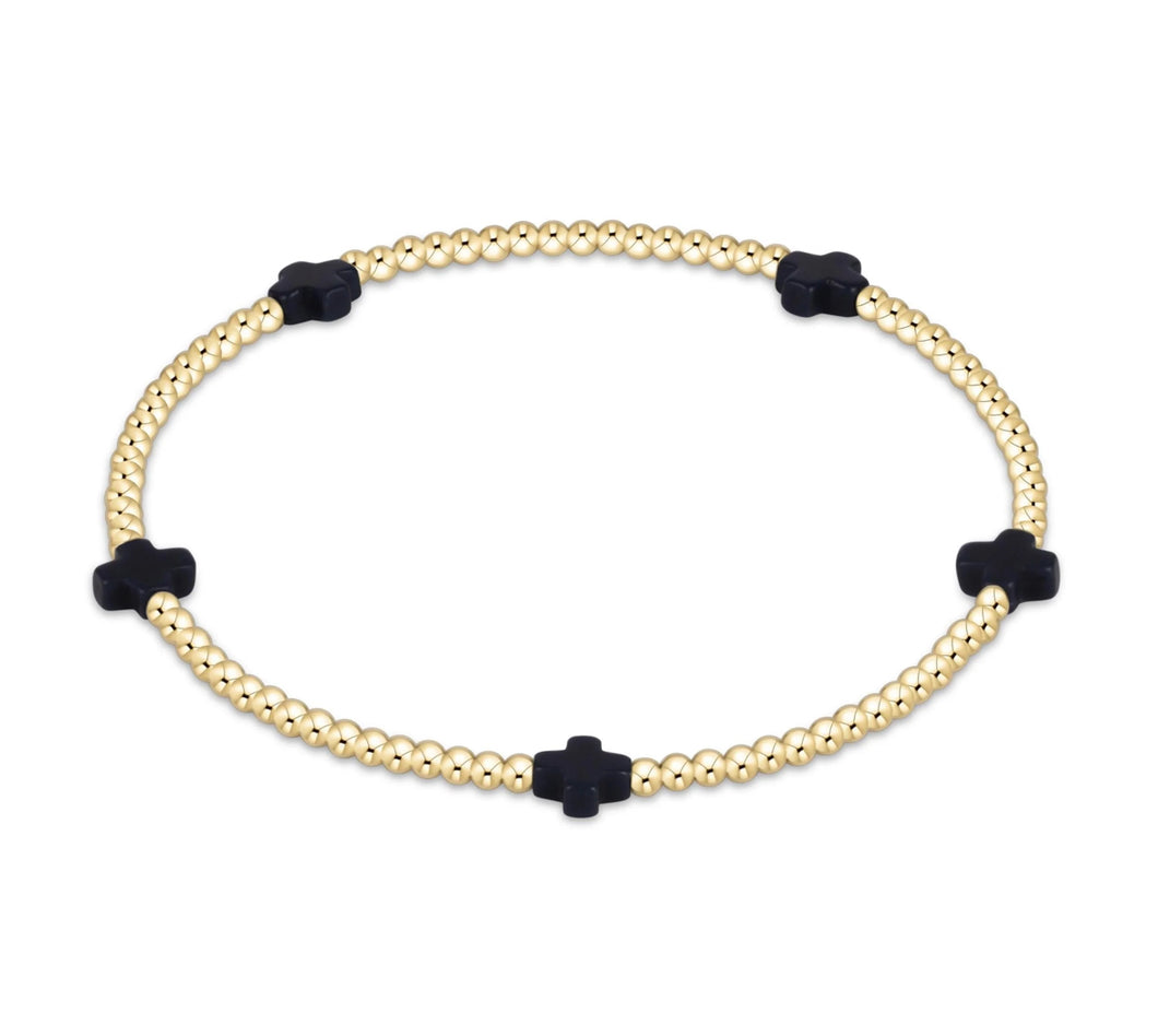 SIGNATURE CROSS SMALL GOLD PATTERN 2MM - NAVY