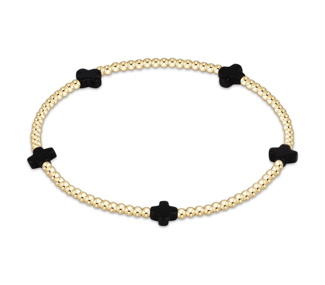 SIGNATURE CROSS SMALL GOLD PATTERN 2MM - ONYX