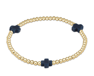 SIGNATURE CROSS GOLD PATTERN 3MM BEAD BRACELET NAVY